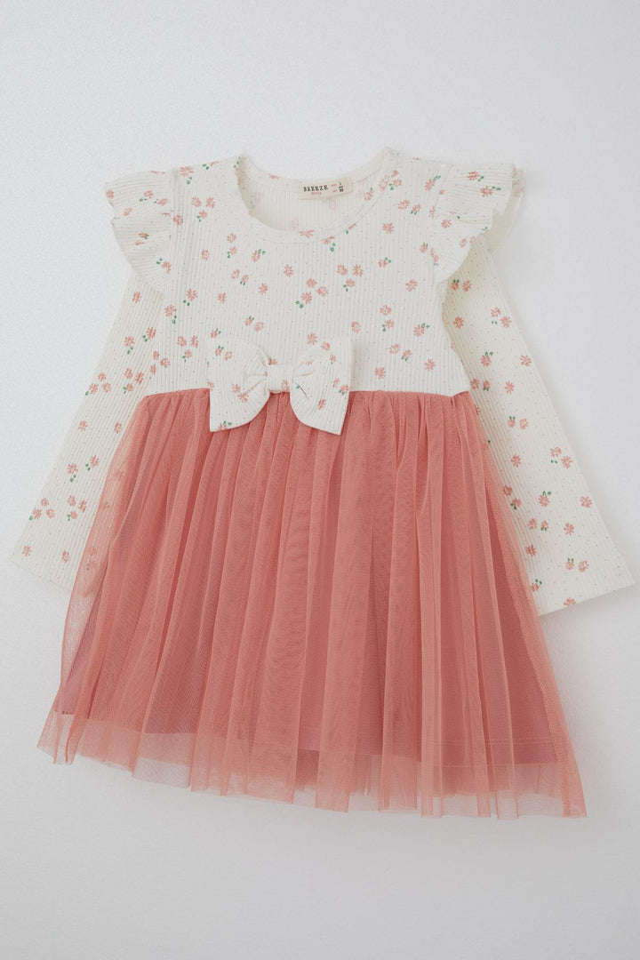 BRE Breeze Girl Child Long Sleeve Dress with Floral Bow Tulle 1.5-5 Years, Ecru - Como