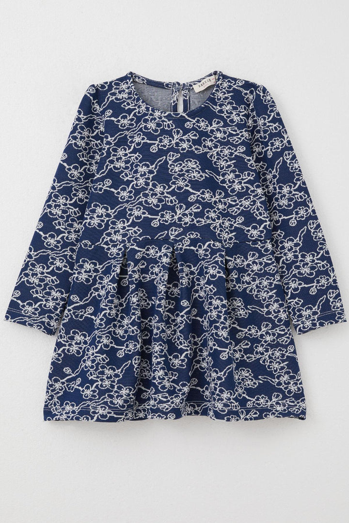 BRE Breeze Girl Child Long Sleeve Dress with Flower Pattern 1.5-5 Years, Navy Blue - Jacona de Plancarte