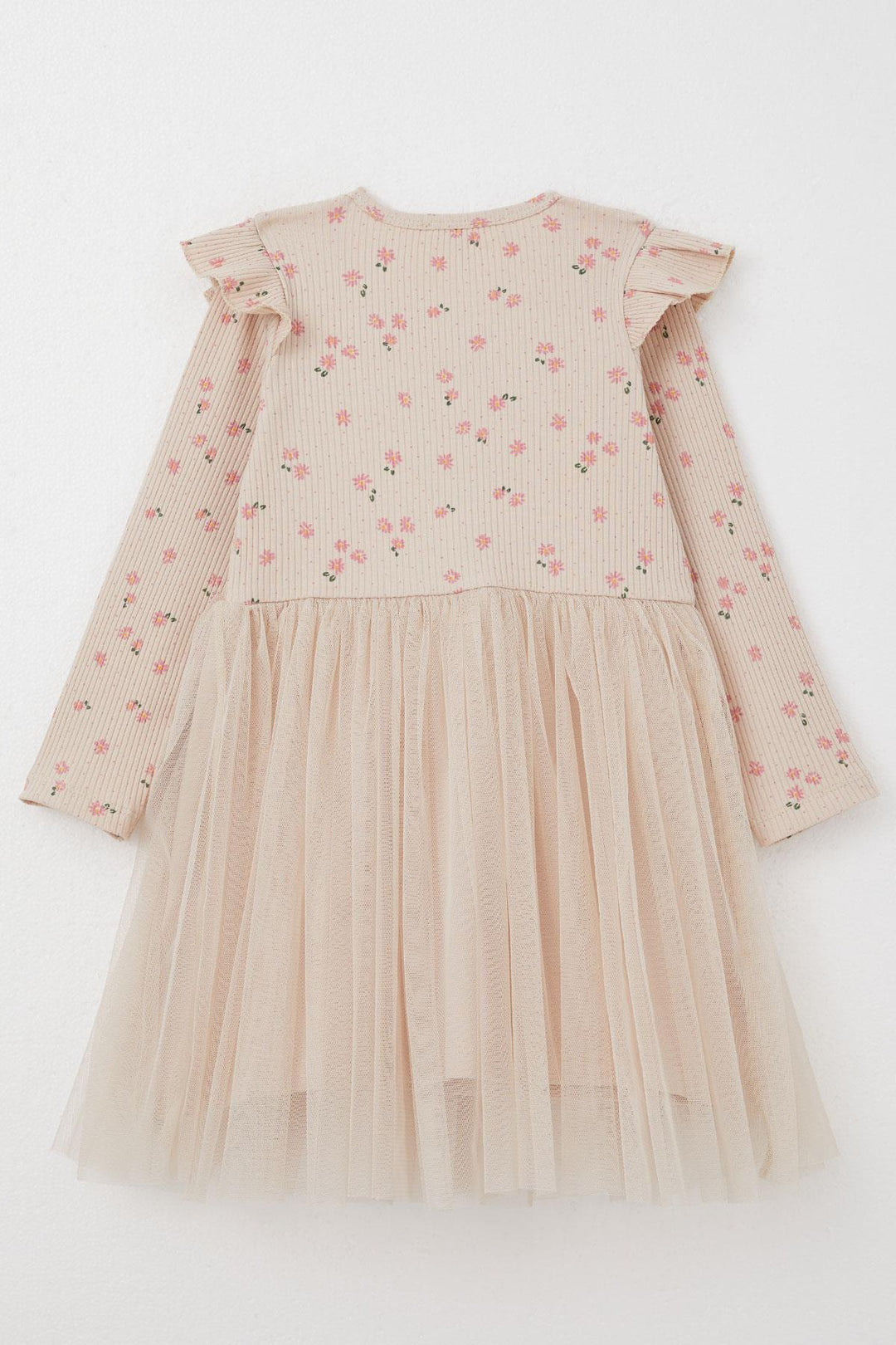 BRE Breeze Girl Child Long Sleeve Dress with Flower Pattern Bow 3-8 Years, Beige - Rubizhne