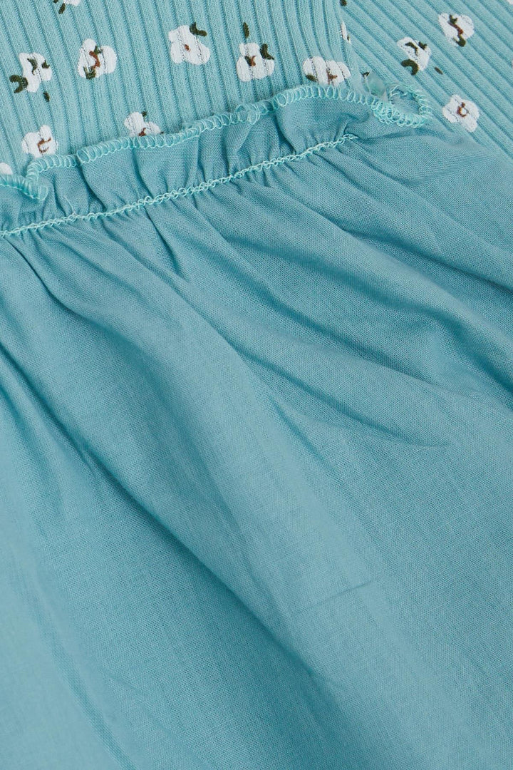 فستان بناتي بأكمام طويلة من BRE Breeze مع نقش زهور وأكتاف مكشكشة بأزرار لعمر 2-6 سنوات، أخضر مائي - أنسباخ