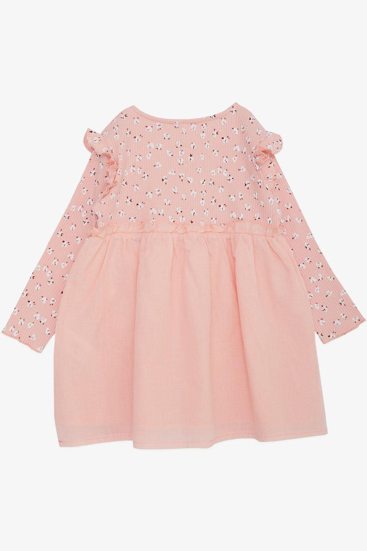 BRE Breeze Girl Child Long Sleeve Dress with Flower Pattern Buttoned Frilly Shoulder 2-6 Years, Pink - Navapolatsk