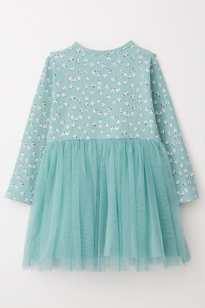 BRE Breeze Girl Child Long Sleeve Dress with Floral Bow 2-6 Years, Aqua Green - Athens