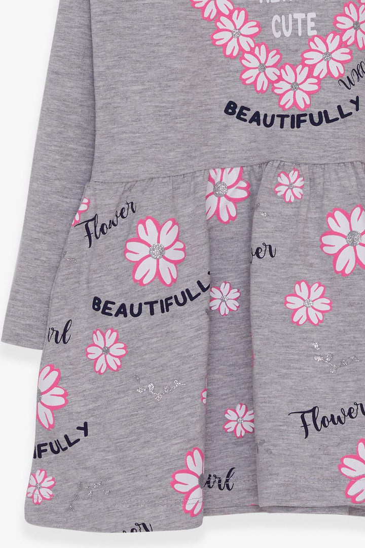 BRE Breeze Girl Child Long Sleeve Dress Floral Printed Patterned 3-7 Years, Grey Melange - Redditch