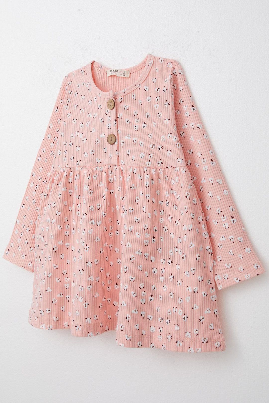 BRE Breeze Girl Child Long Sleeve Dress with Floral Button 1.5-5 Years, Salmon - Merano