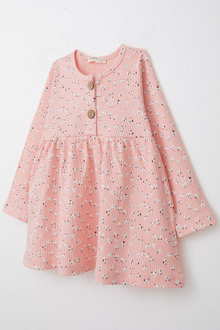 BRE Breeze Girl Child Long Sleeve Dress with Floral Button 1.5-5 Years, Salmon - Merano