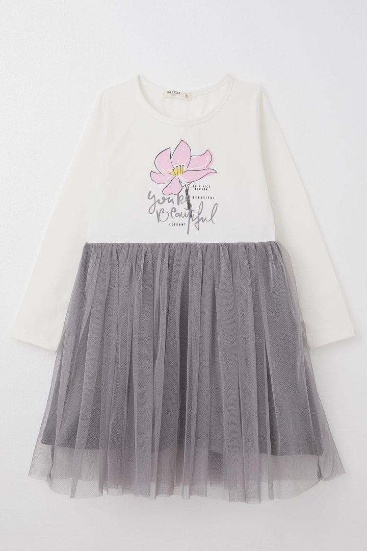 BRE Breeze Girl Child Long Sleeve Dress Floral & Text Printed 62 Years, Ecru - Atenco