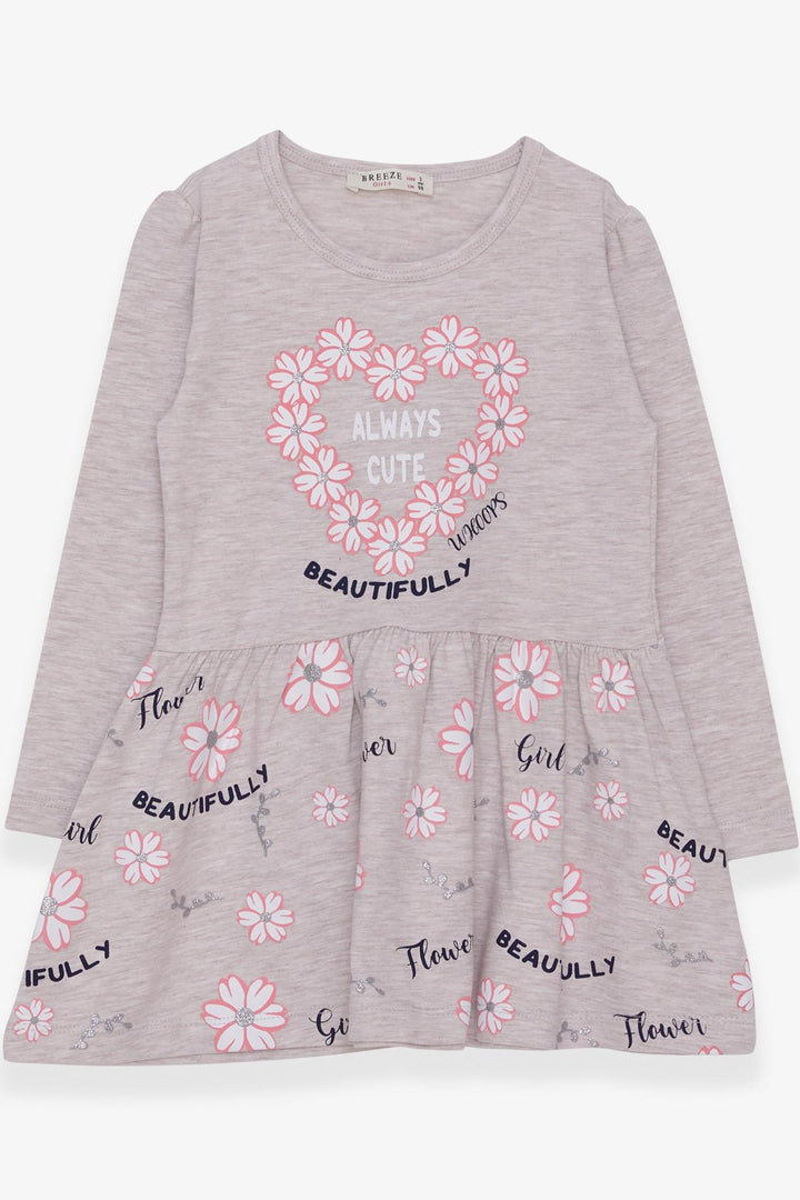 BRE Breeze Girl Child Long Sleeve Dress Floral Printed Patterned 3-7 Years, Beige Melange - Río Grande