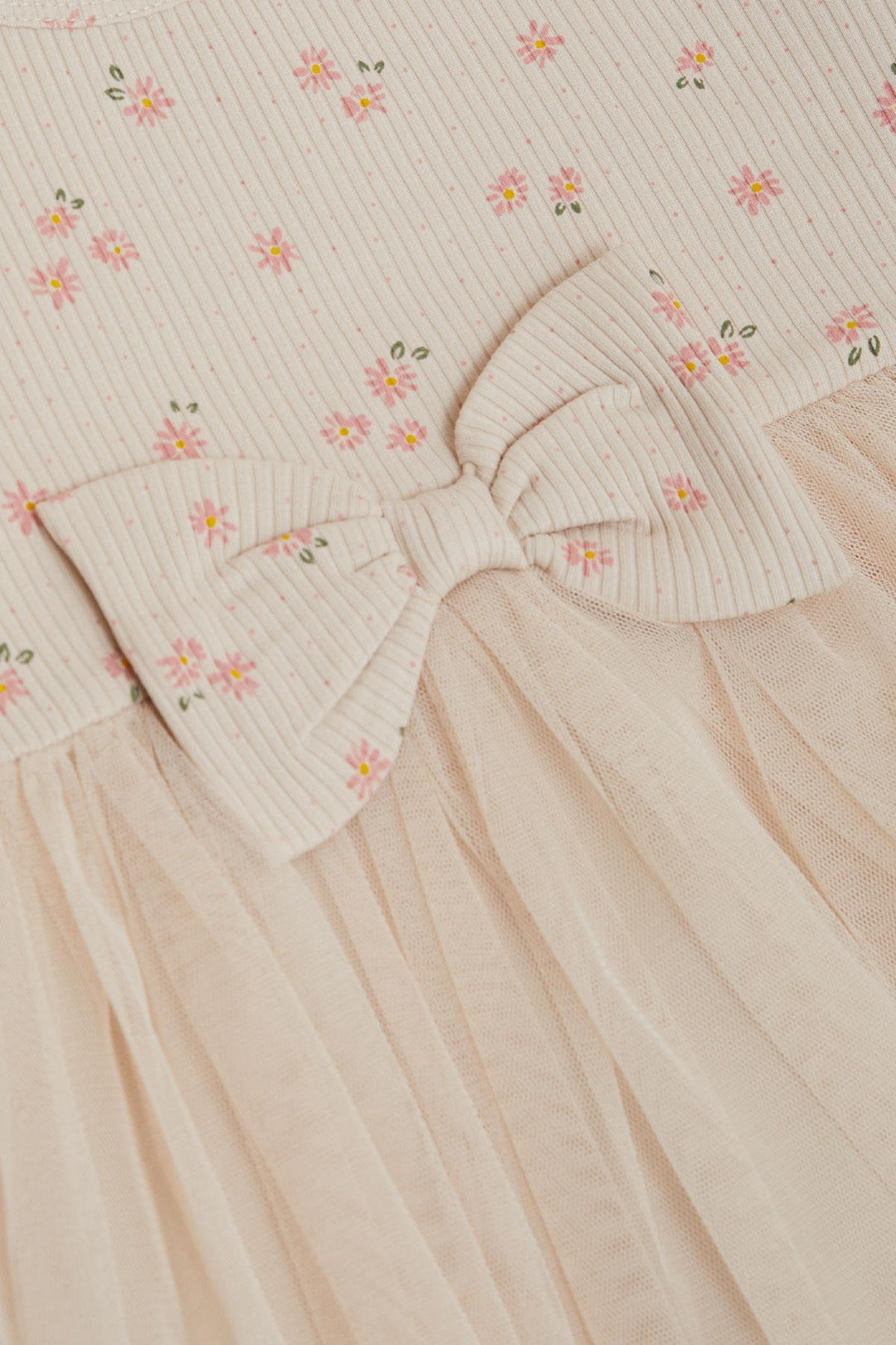 BRE Breeze Girl Child Long Sleeve Dress with Flower Pattern Ruffled Bow 3-7 Years, Beige - Novara
