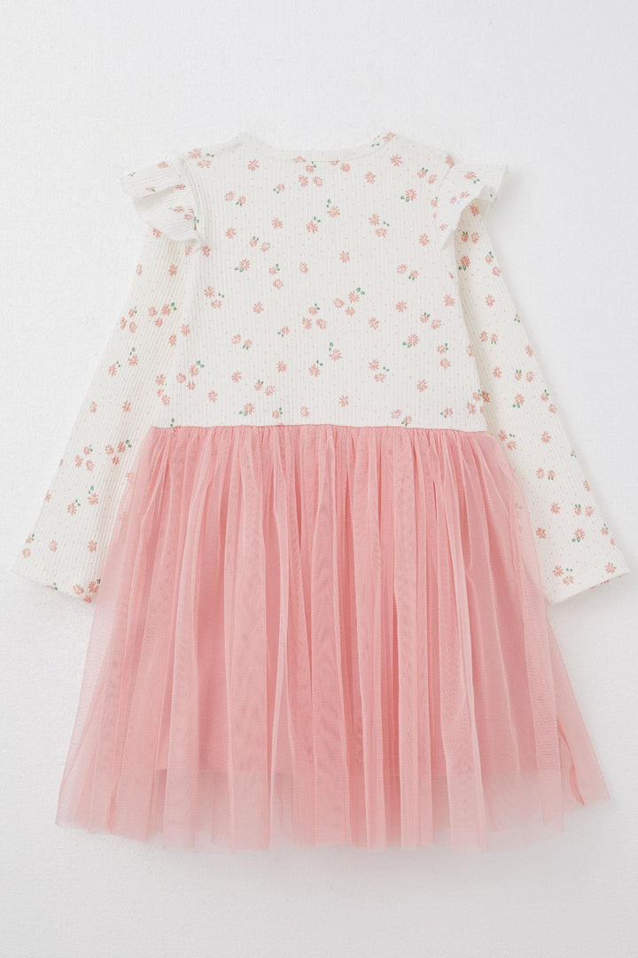 BRE Breeze Girl Child Long Sleeve Dress with Flower Pattern Bow 3-8 Years, Ecru - Biel/Bienne