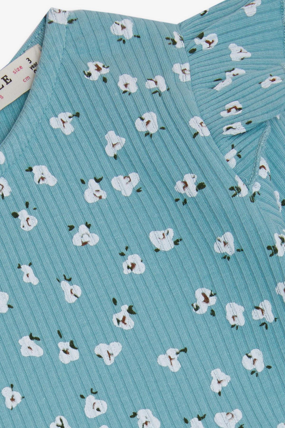 BRE Breeze Girl Child Long Sleeve Dress with Flower Pattern Ruffled Shoulders 3-8 Years, Aqua Green - Fountain Valley