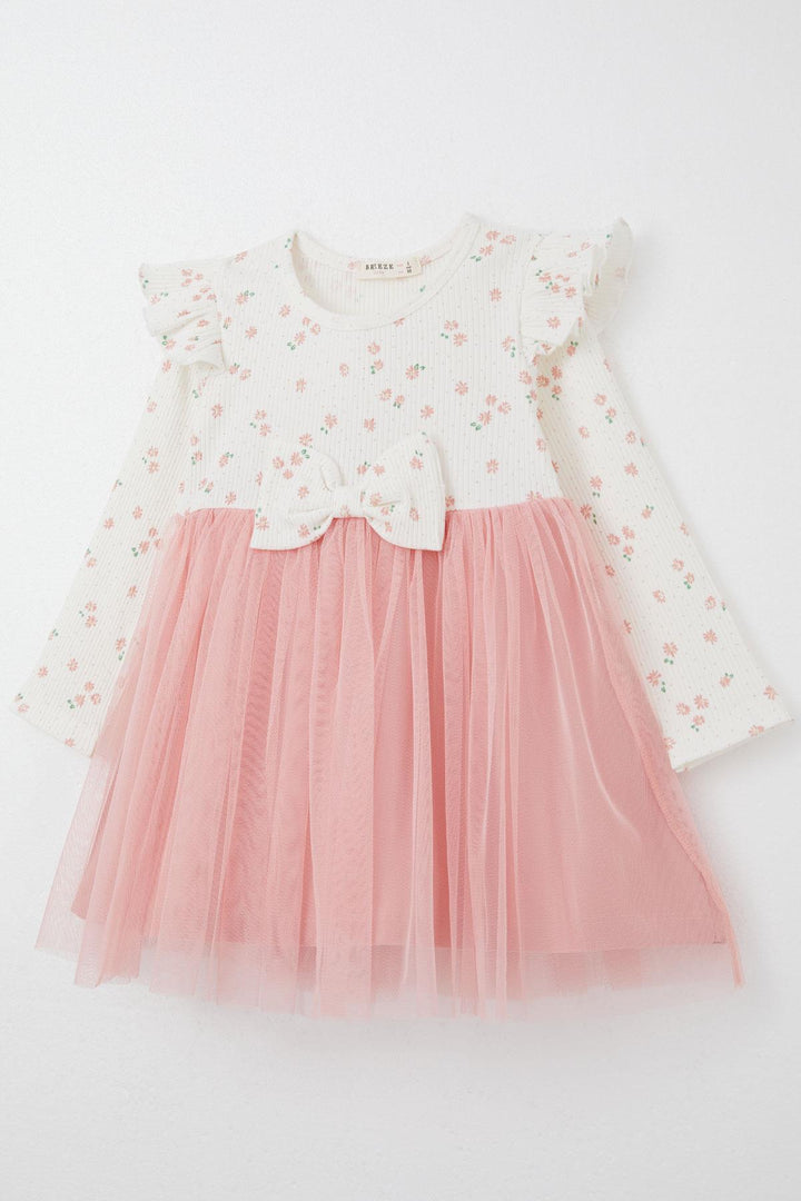 BRE Breeze Girl Child Long Sleeve Dress with Floral Bow Tulle 1.5-5 Years, Ecru - Capelle aan den IJssel