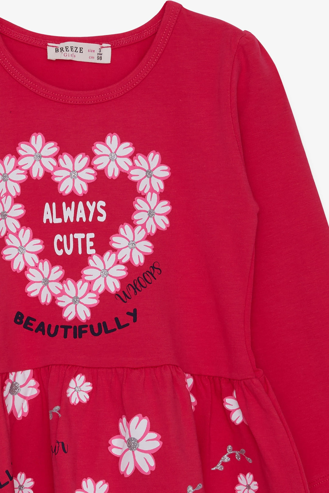 BRE Breeze Girl Child Long Sleeve Dress Floral Printed Patterned 3-7 Years, Pink - Augsburg