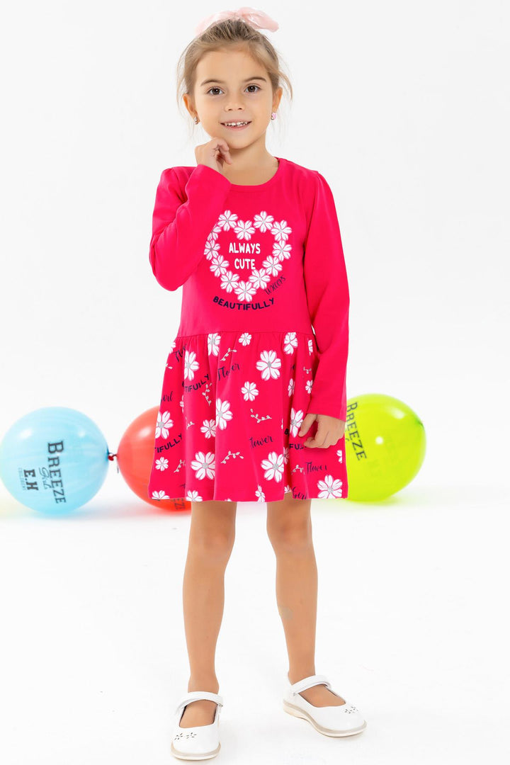 BRE Breeze Girl Child Long Sleeve Dress Floral Printed Patterned 3-7 Years, Pink - Augsburg