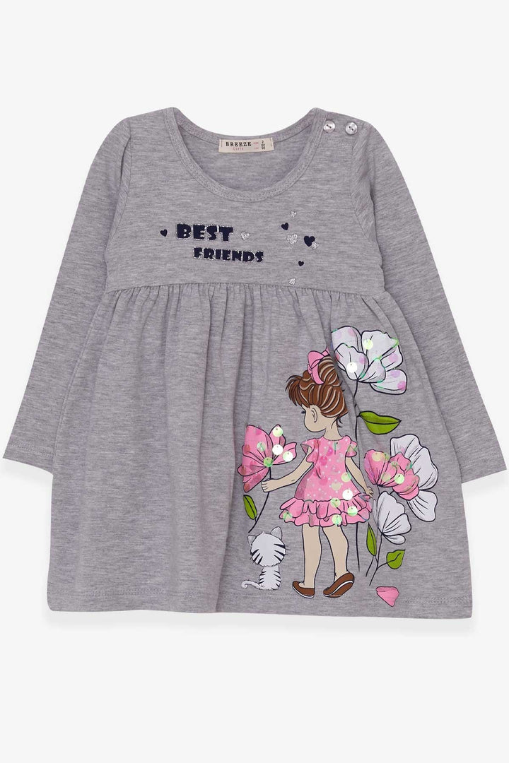 BRE Breeze Girl Child Long Sleeve Dress Floral Girl Printed 2-6 Years, Grey Melange - Braintree