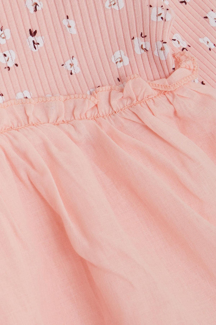 BRE Breeze Girl Child Long Sleeve Dress with Flower Pattern Buttoned Frilly Shoulder 2-6 Years, Pink - Navapolatsk