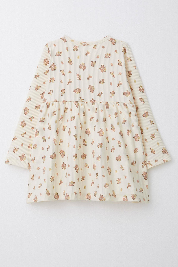 BRE Breeze Girl Child Long Sleeve Dress with Floral Button 1.5-5 Years, Cream - Fresnillo