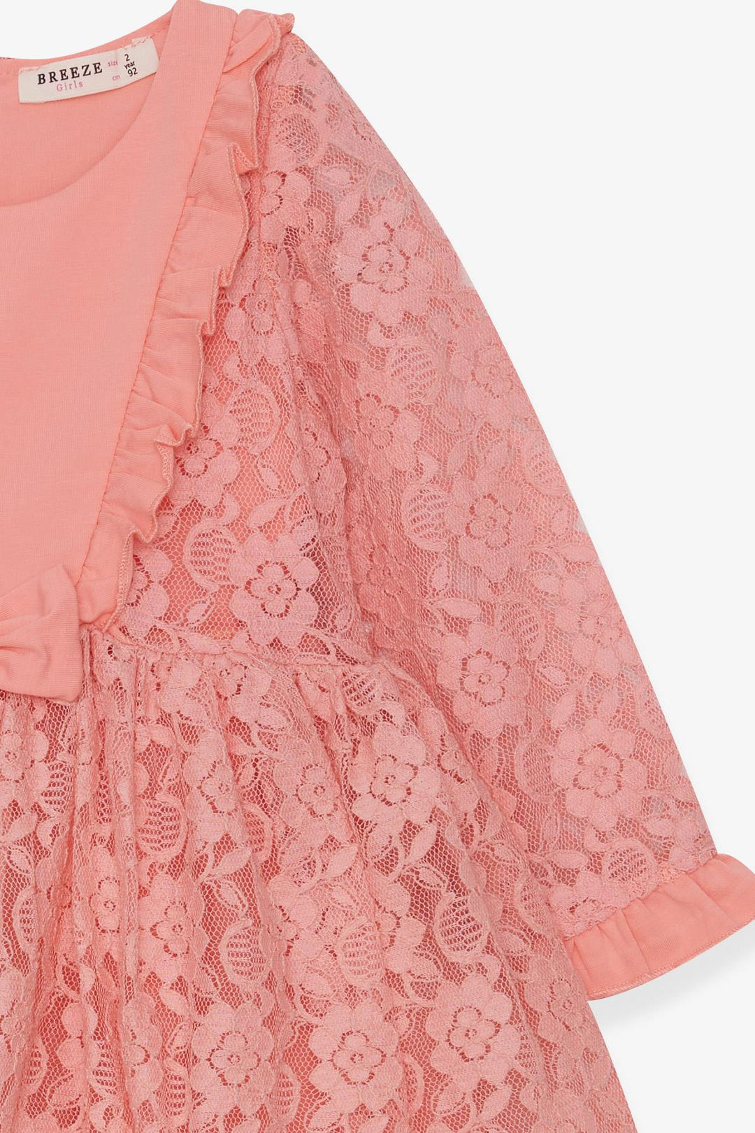 BRE Breeze Girl Child Long Sleeve Dress with Lace Bow 2-6 Years, Salmon - Siegburg