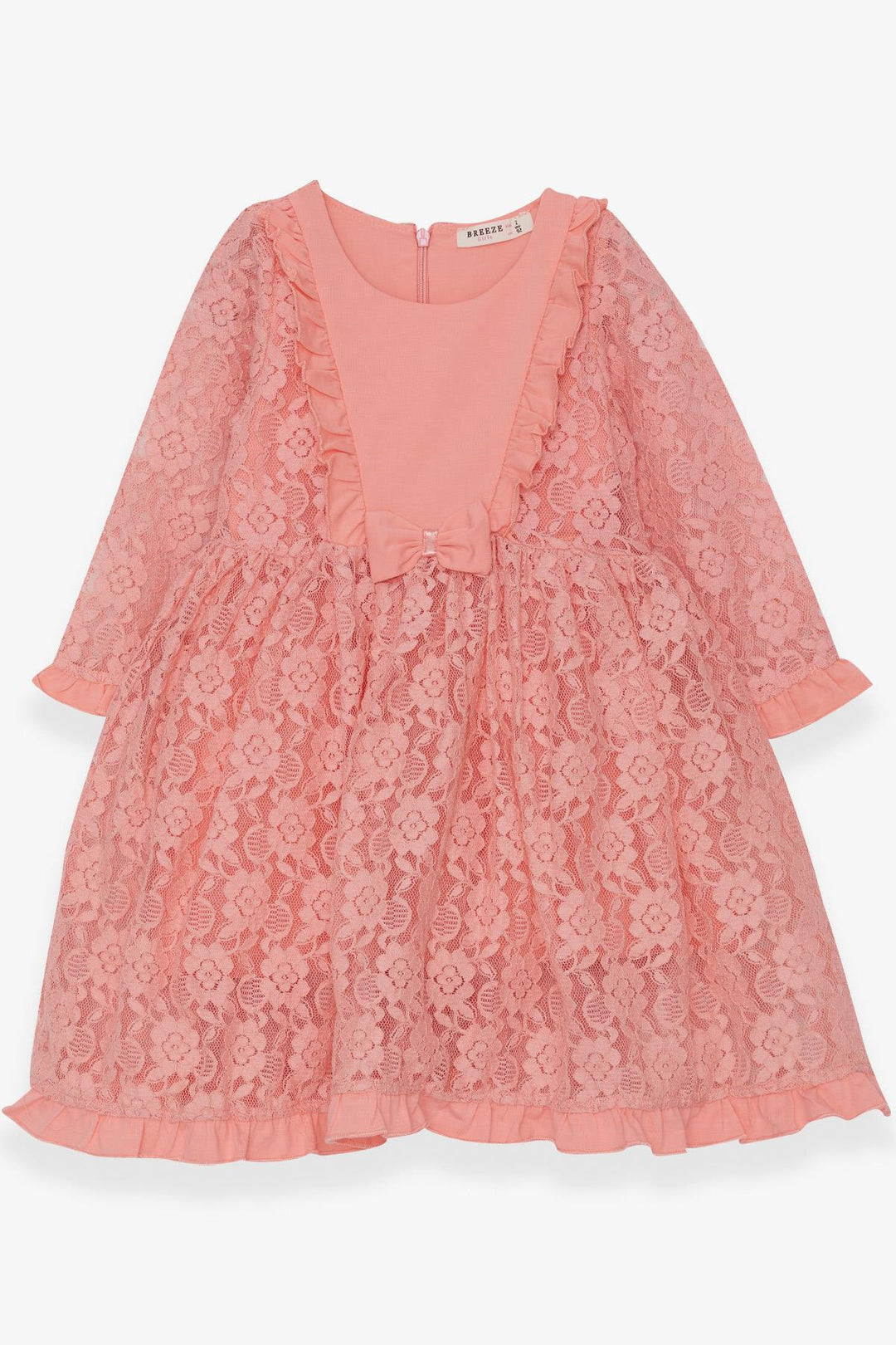 BRE Breeze Girl Child Long Sleeve Dress with Lace Bow 2-6 Years, Salmon - Siegburg