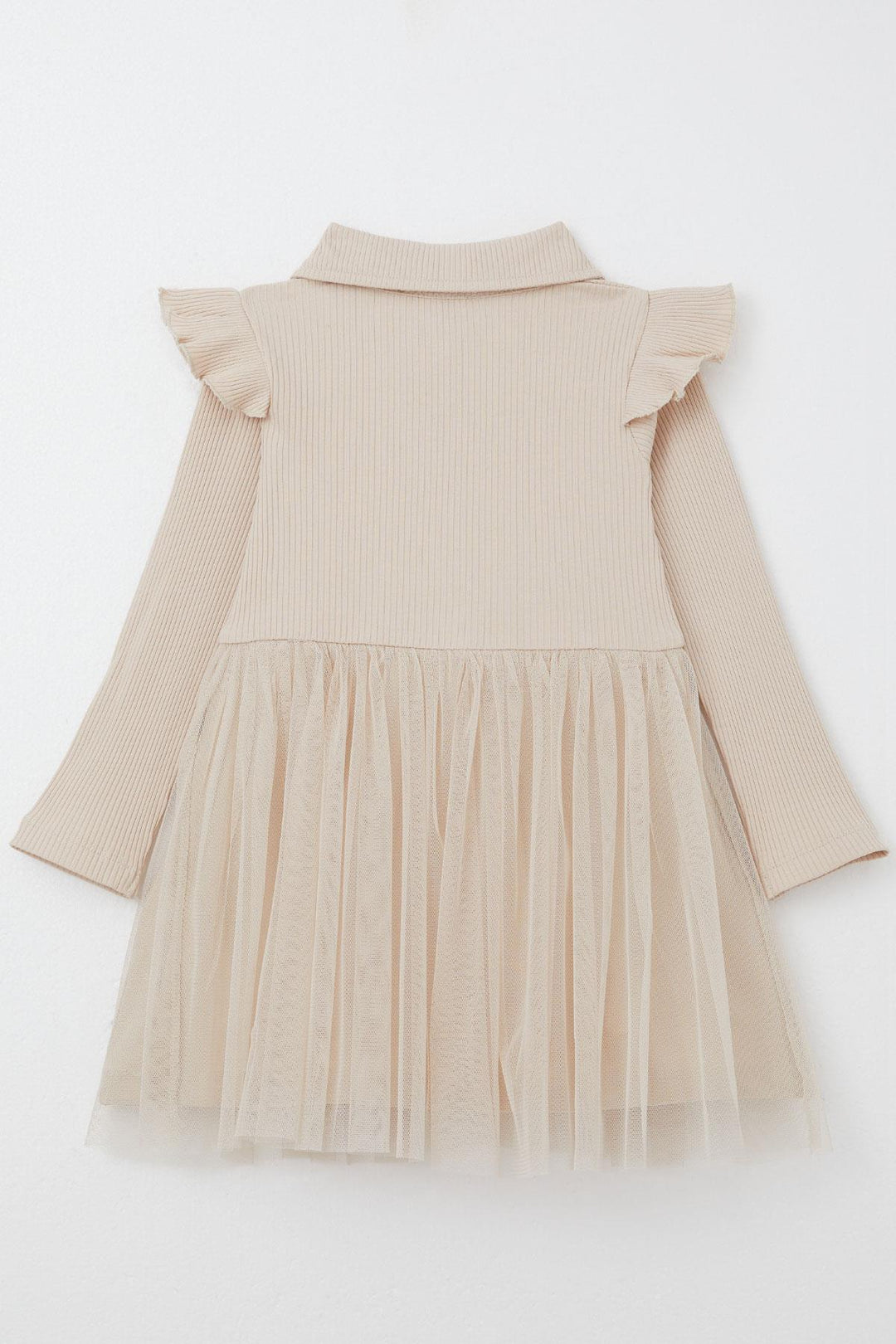 BRE Breeze Girl Child Long Sleeve Dress with Buttons and Bow, 3-8 Years, Beige - El Dorado Hills