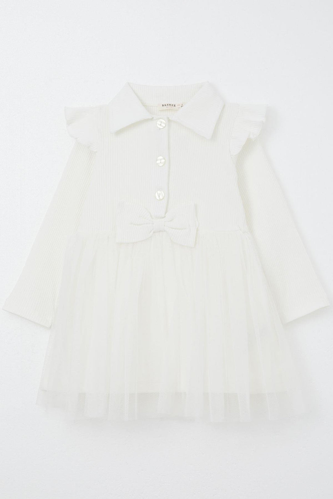 BRE Breeze Girl Child Long Sleeve Dress with Buttons and Bow 3-8 Years, Ecru - Port Coquitlam