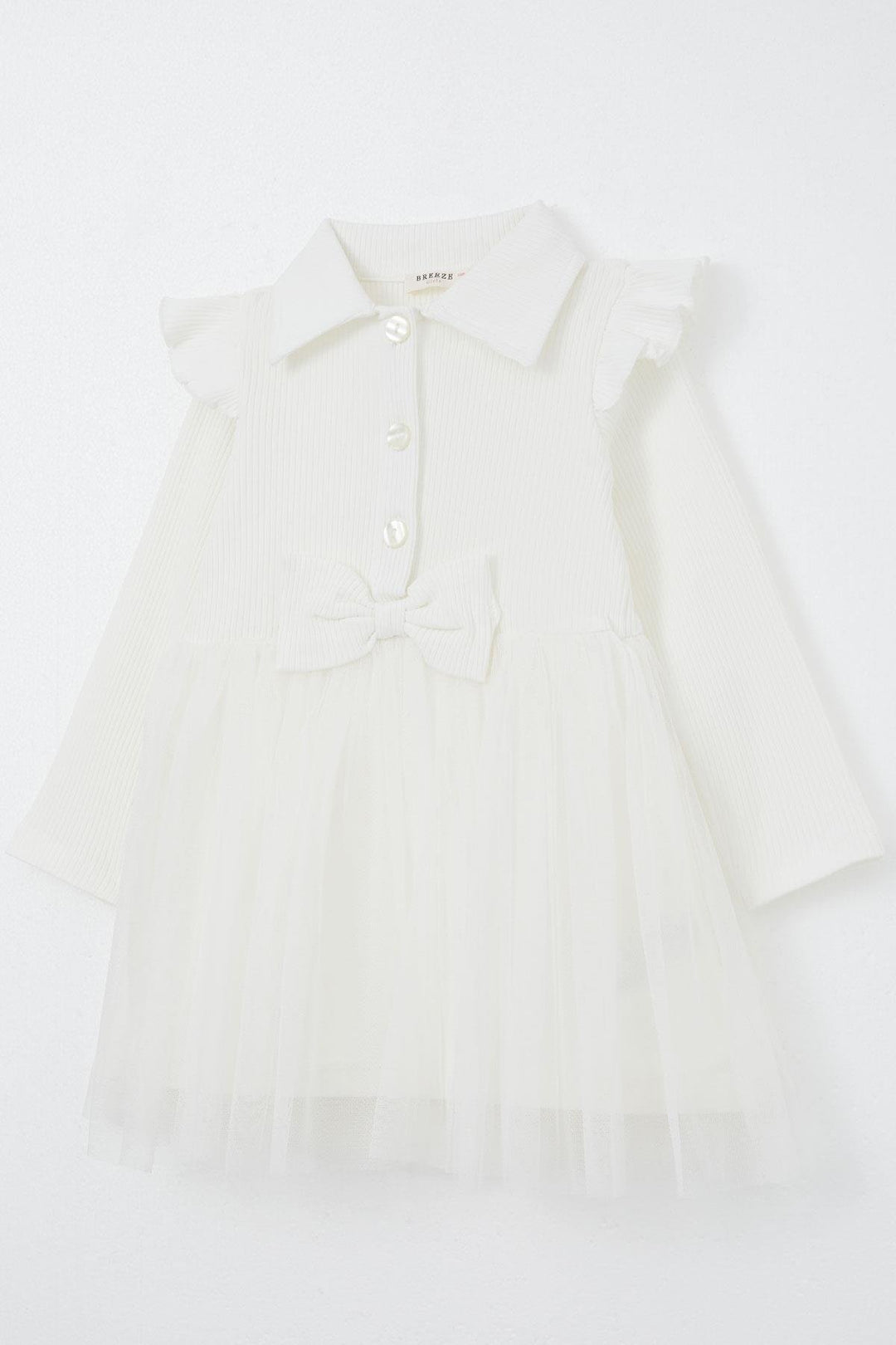 BRE Breeze Girl Child Long Sleeve Dress with Buttons and Bow 3-8 Years, Ecru - Port Coquitlam