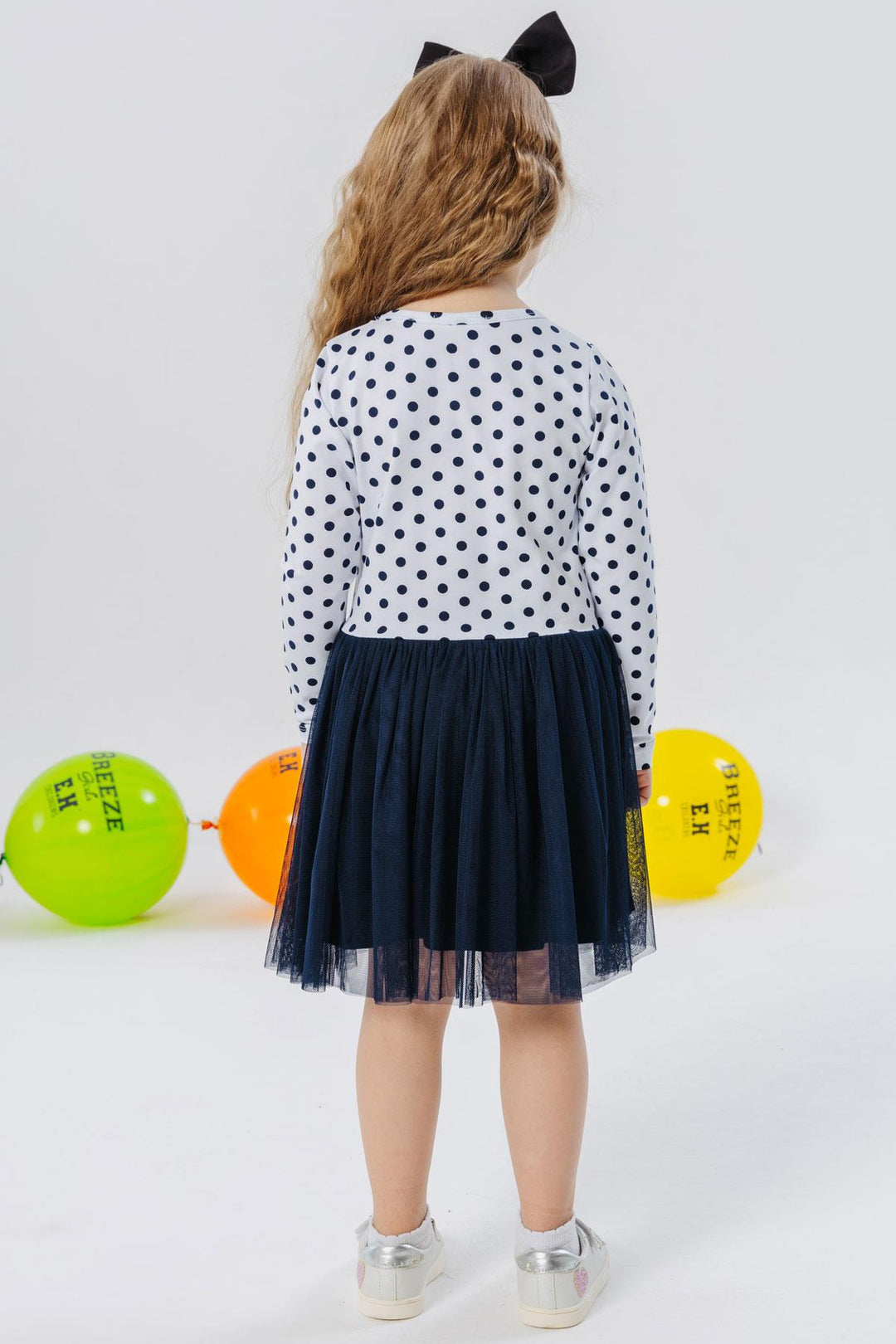 BRE Breeze Girl Child Long Sleeve Dress Thoughtful Girl Printed Polka Dot 2-6 Years, White - Watsonville