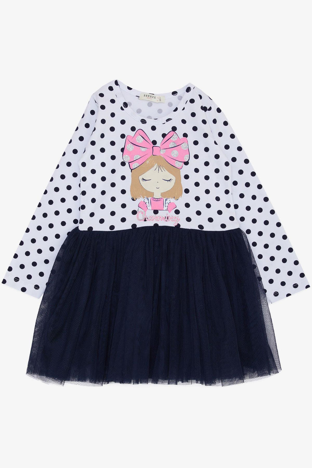 BRE Breeze Girl Child Long Sleeve Dress Thoughtful Girl Printed Polka Dot 2-6 Years, White - Watsonville