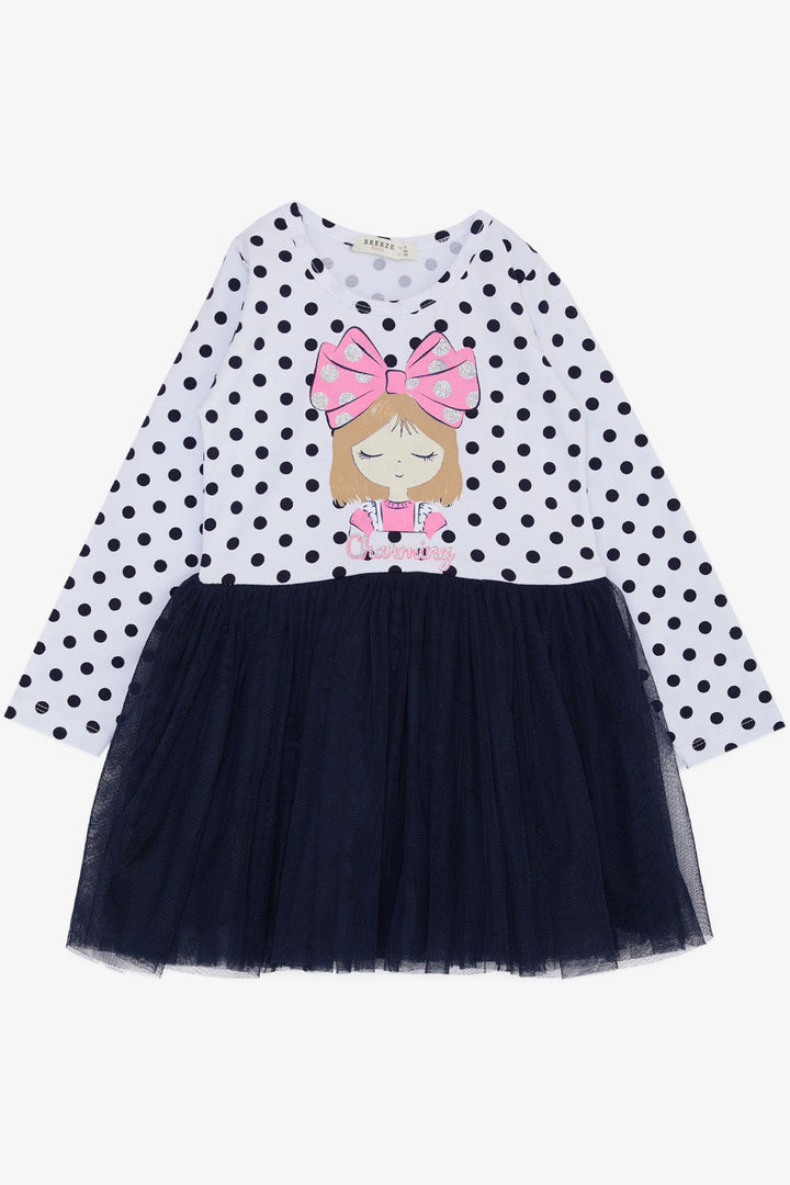 BRE Breeze Girl Child Long Sleeve Dress Thoughtful Girl Printed Polka Dot 2-6 Years, White - Watsonville