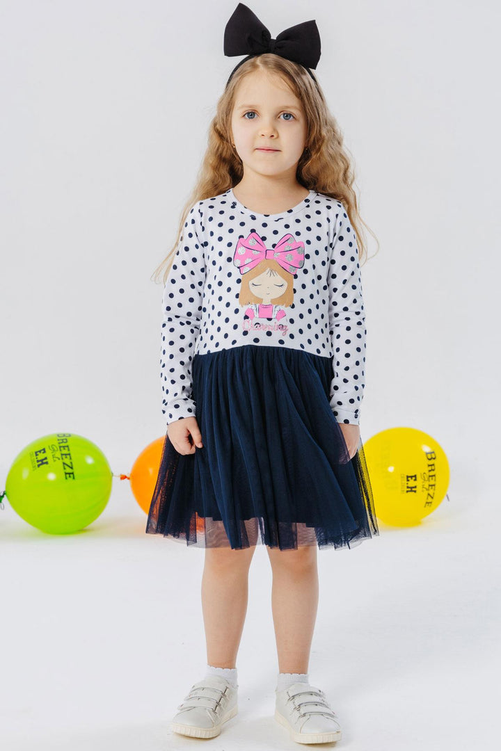 BRE Breeze Girl Child Long Sleeve Dress Thoughtful Girl Printed Polka Dot 2-6 Years, White - Watsonville