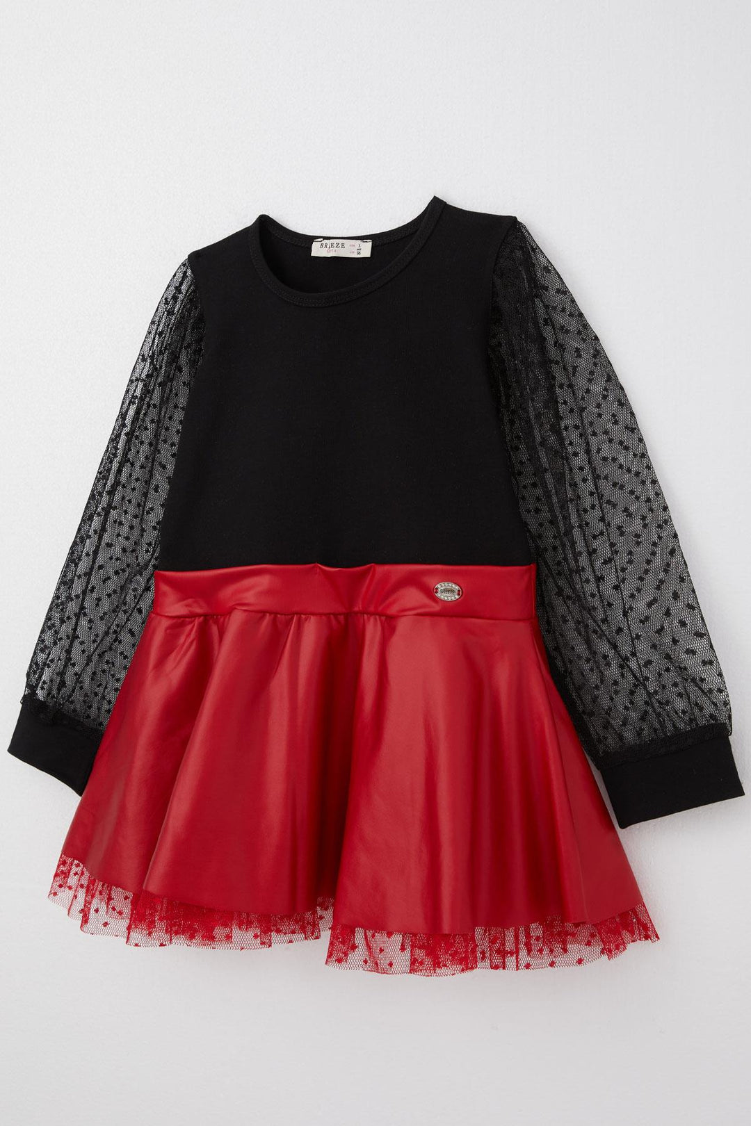 BRE Breeze Girl Child Long Sleeve Dress Skirt Part Leather Sleeves Tulle Detailed 3-8 Years, Black - Wyoming