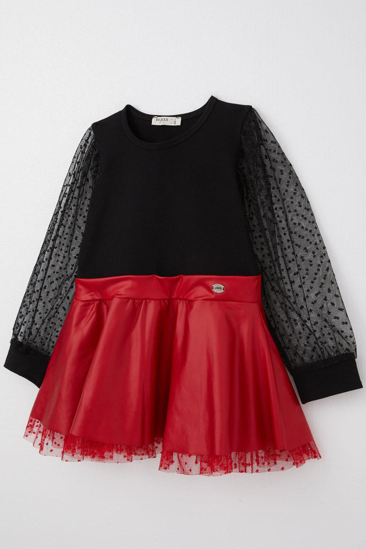 BRE Breeze Girl Child Long Sleeve Dress Skirt Part Leather Sleeves Tulle Detailed 3-8 Years, Black - Wyoming