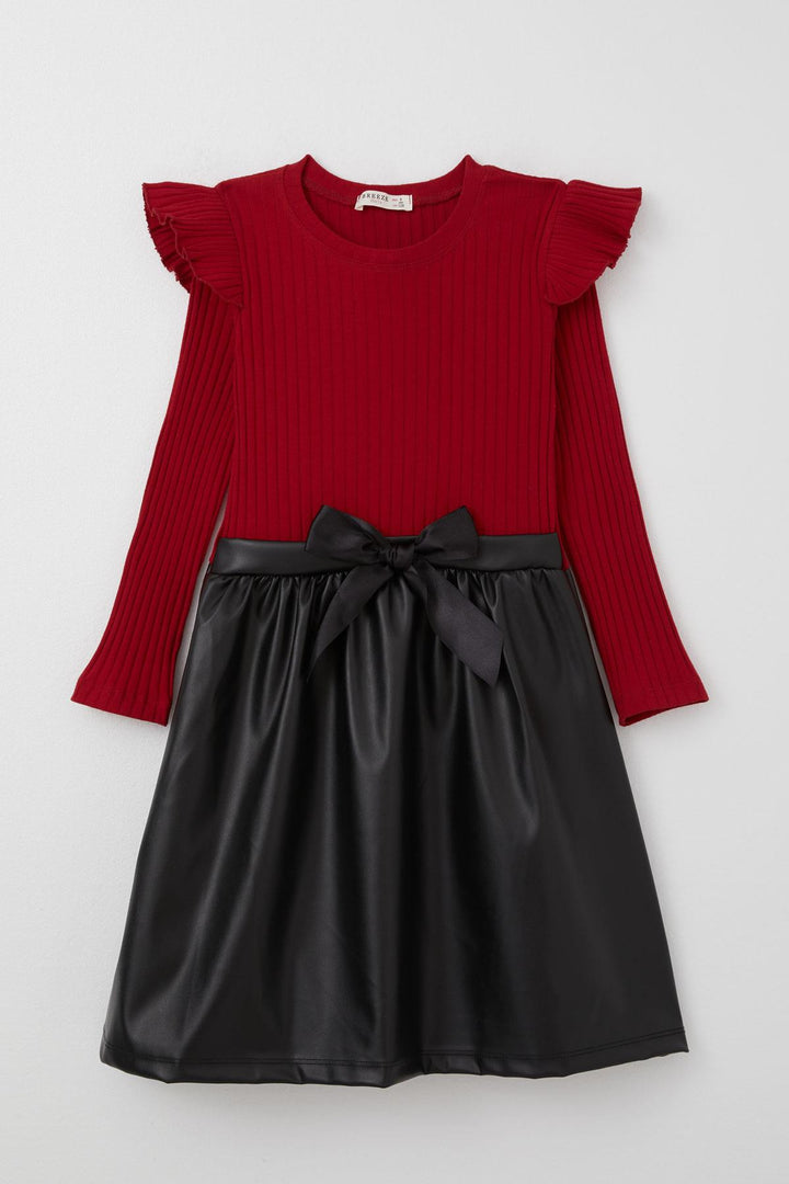 BRE Breeze Girl Child Long Sleeve Dress Skirt Leather Shoulder Ruffled Bow 50 Years, Red - Düsseldorf