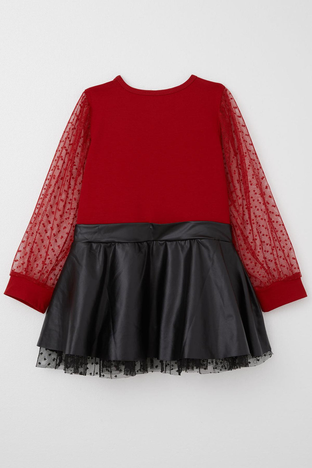 BRE Breeze Girl Child Long Sleeve Dress Skirt Part Leather Sleeves Tulle Detailed 3-8 Years, Red - Cheltenham