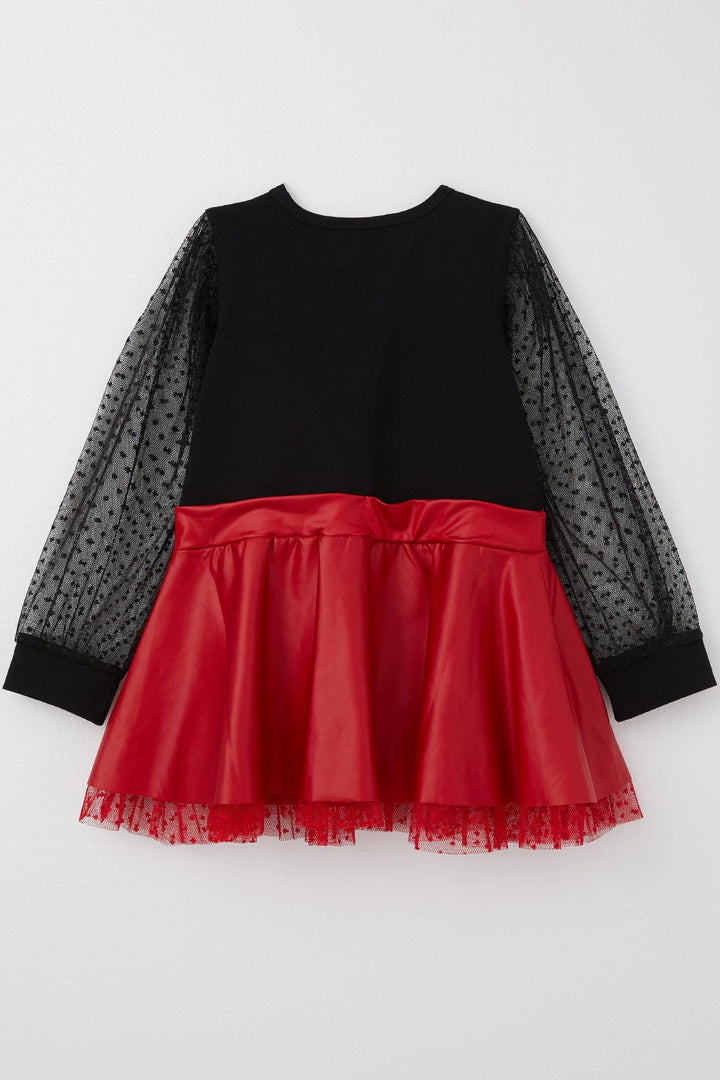 BRE Breeze Girl Child Long Sleeve Dress Skirt Part Leather Sleeves Tulle Detailed 3-8 Years, Black - Wyoming