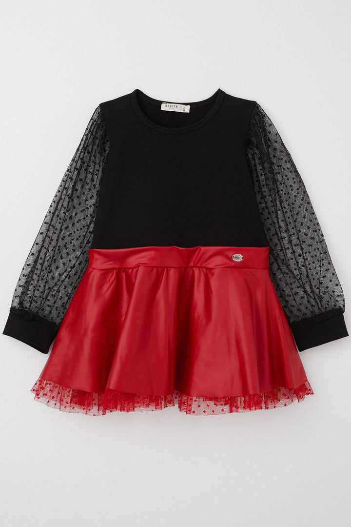 BRE Breeze Girl Child Long Sleeve Dress Skirt Part Leather Sleeves Tulle Detailed 3-8 Years, Black - Wyoming