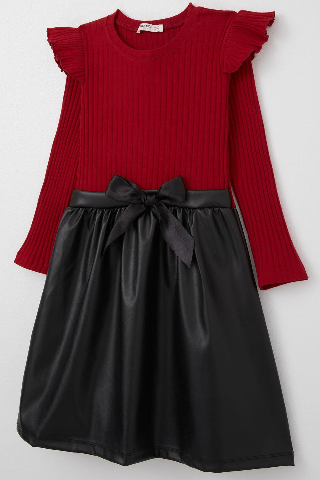 BRE Breeze Girl Child Long Sleeve Dress Skirt Leather Shoulder Ruffled Bow 50 Years, Red - Düsseldorf