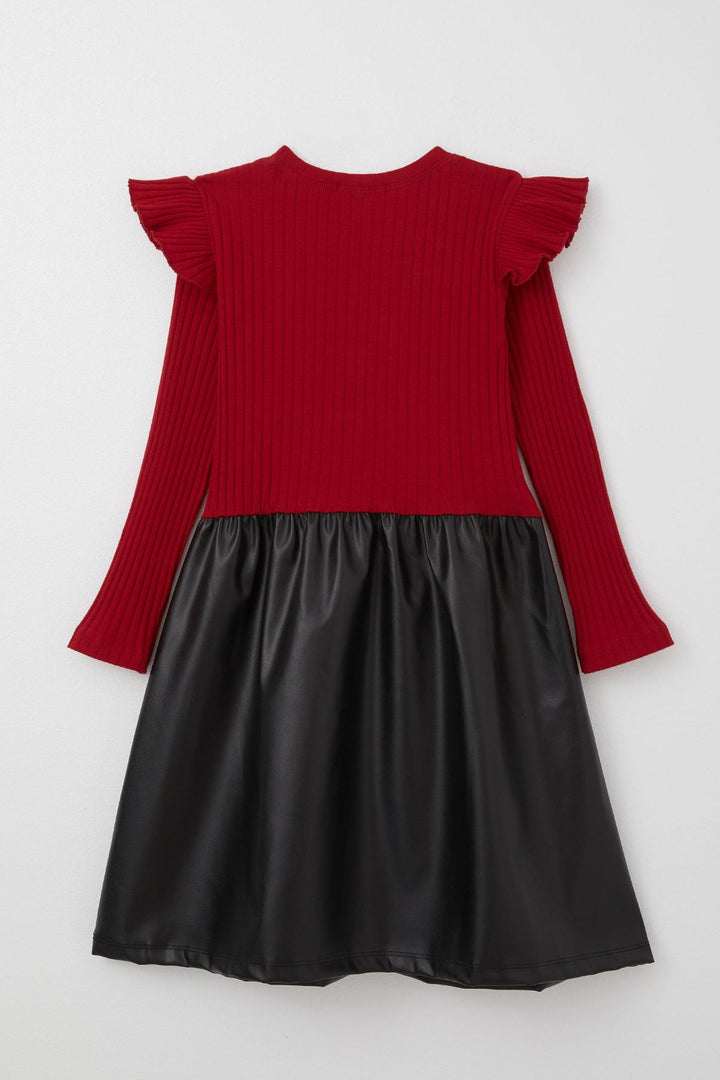 BRE Breeze Girl Child Long Sleeve Dress Skirt Leather Shoulder Ruffled Bow 50 Years, Red - Düsseldorf