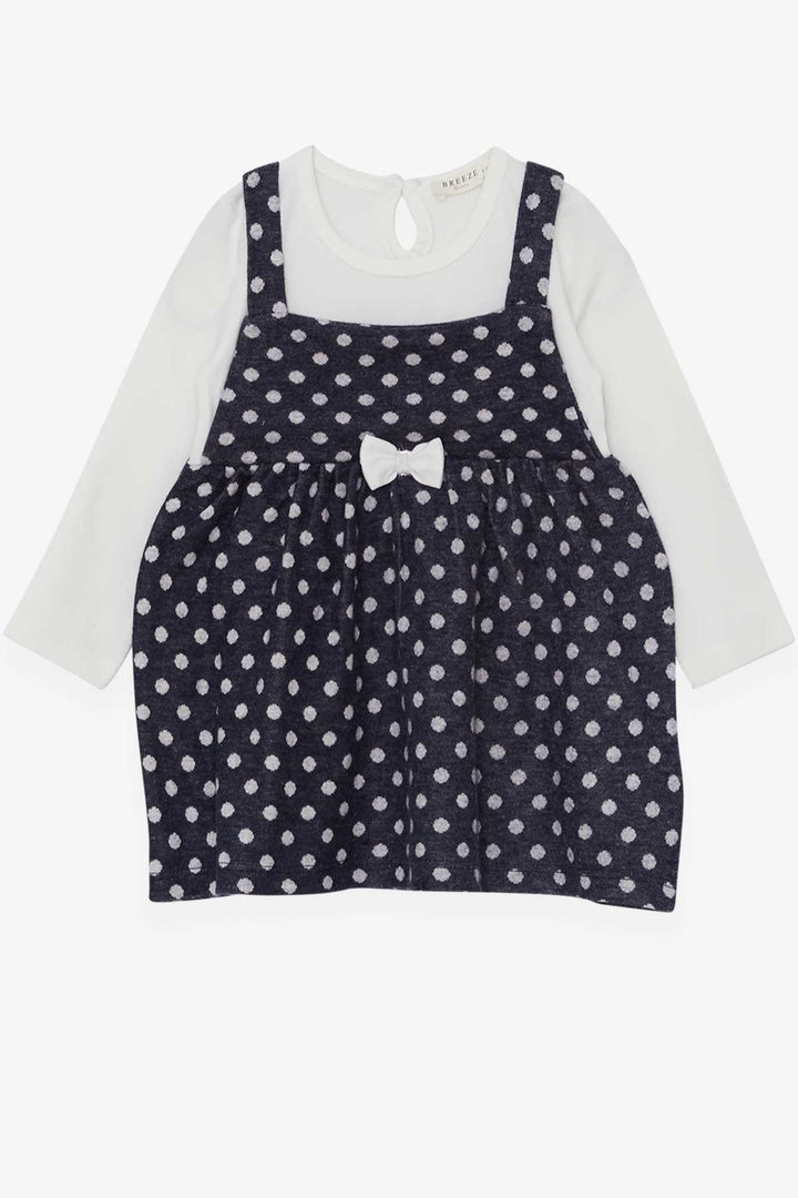 BRE Breeze Girl Child Long Sleeve Dress with Bow Polka Dot Pattern 1.5-5 Years, Dark Blue - Puerto Vallarta
