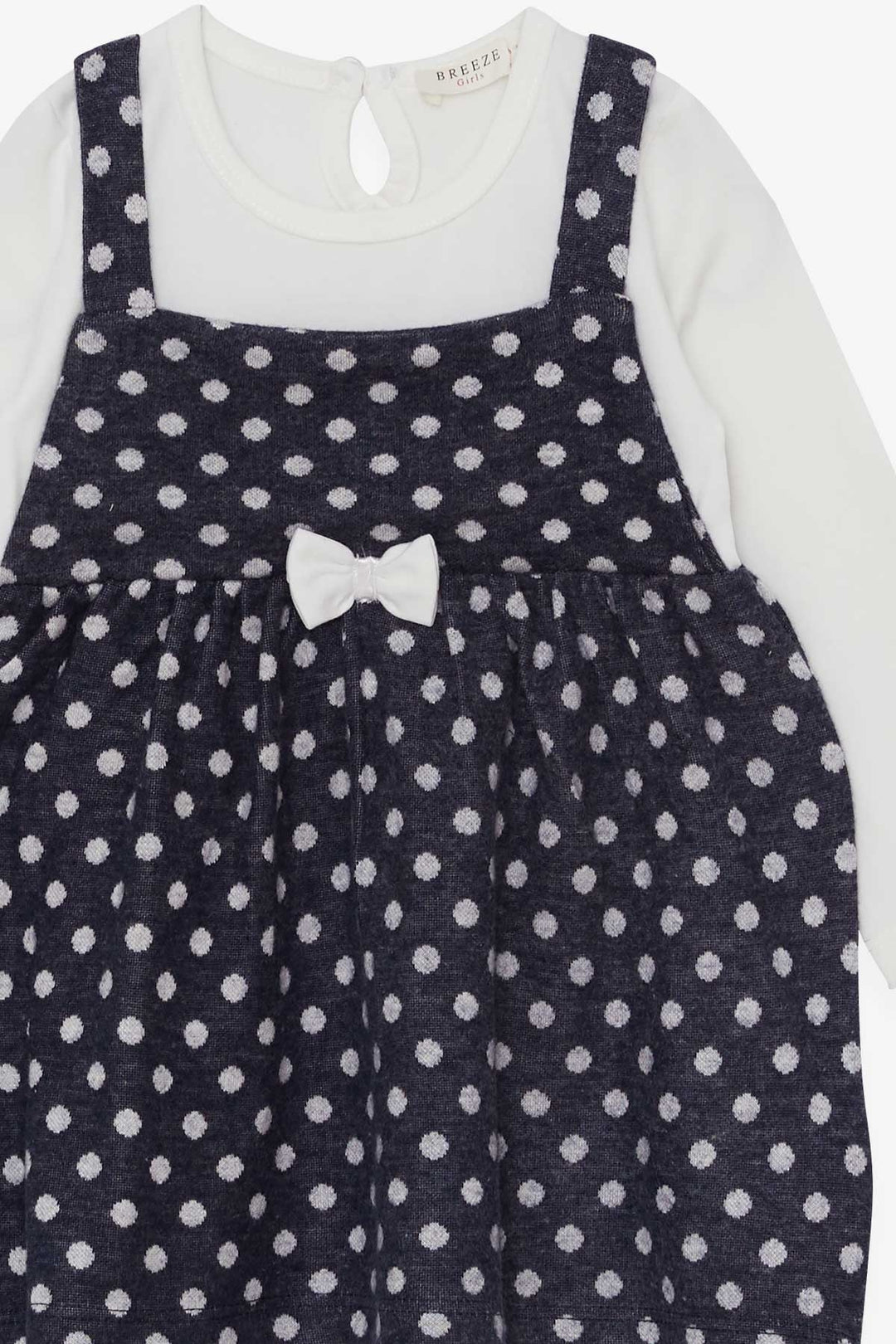 BRE Breeze Girl Child Long Sleeve Dress with Bow Polka Dot Pattern 1.5-5 Years, Dark Blue - Puerto Vallarta