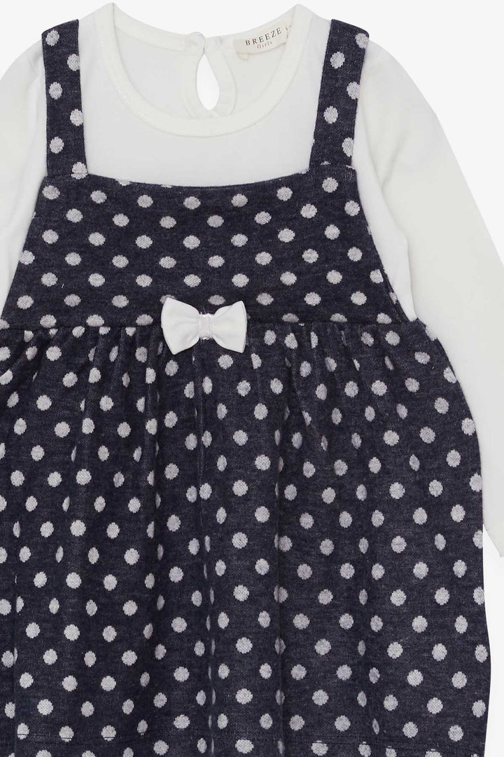 BRE Breeze Girl Child Long Sleeve Dress with Bow Polka Dot Pattern 1.5-5 Years, Dark Blue - Puerto Vallarta