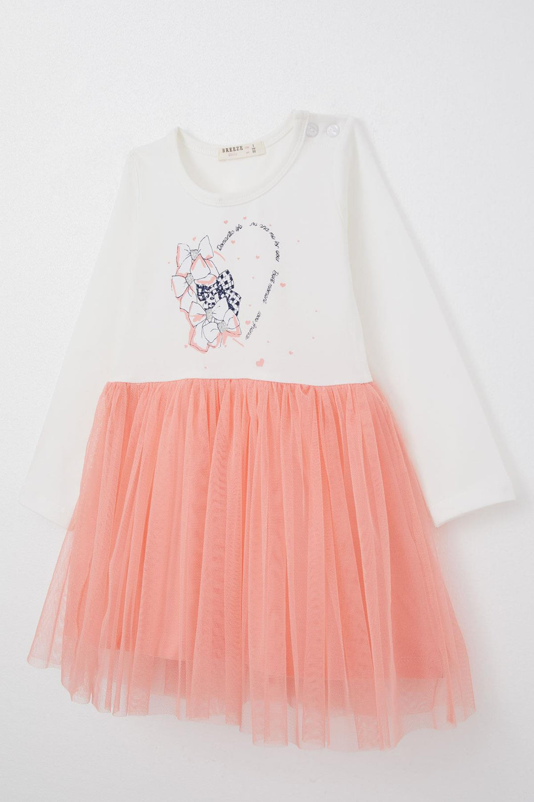 BRE Breeze Girl Child Long Sleeve Dress Bow Printed Heart 2-6 Years, Ecru - Birkenhead