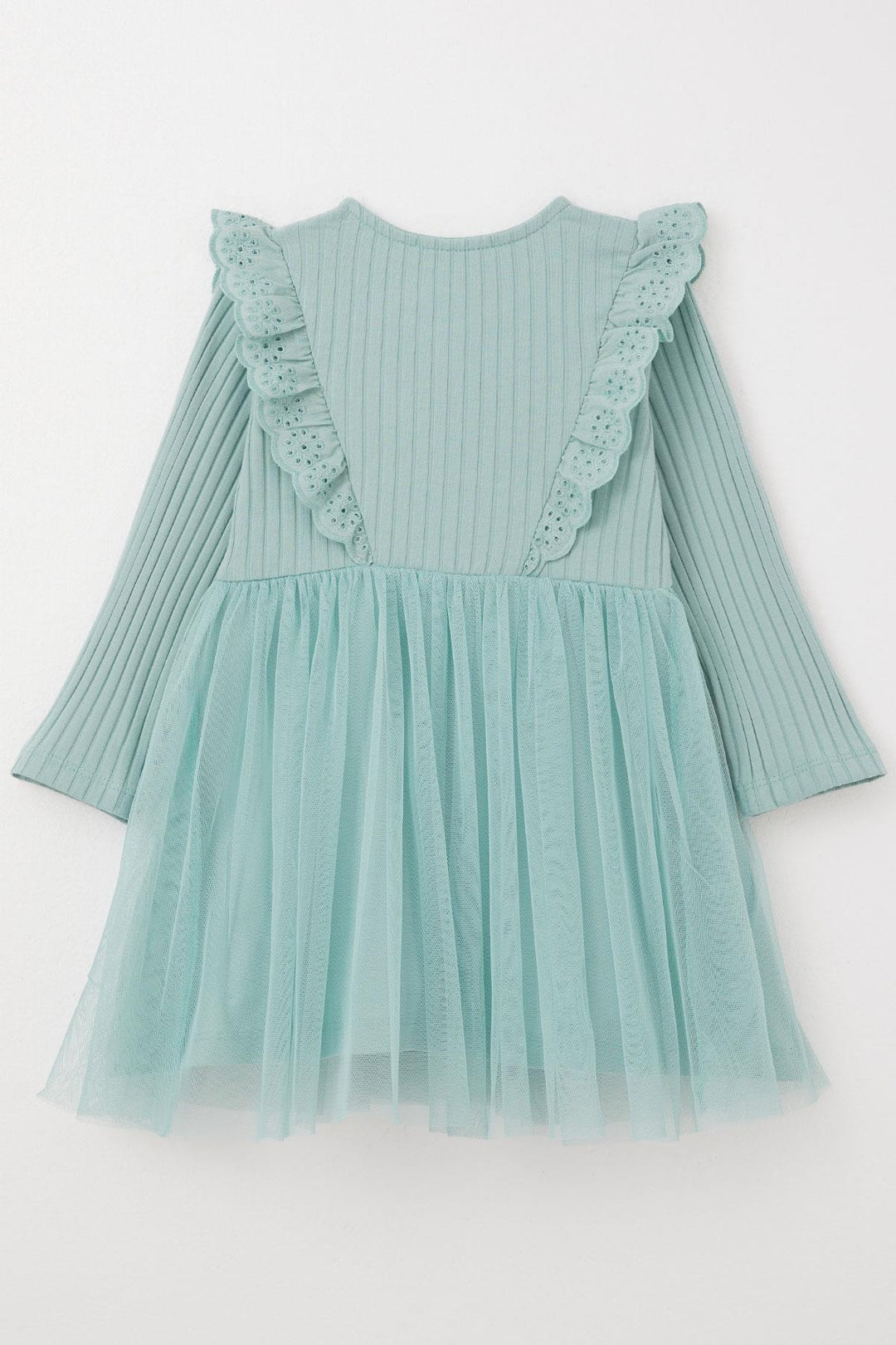 BRE Breeze Girl Child Long Sleeve Dress with Guipure Embroidery Buttoned 3-8 Years, Mint Green - Missoula