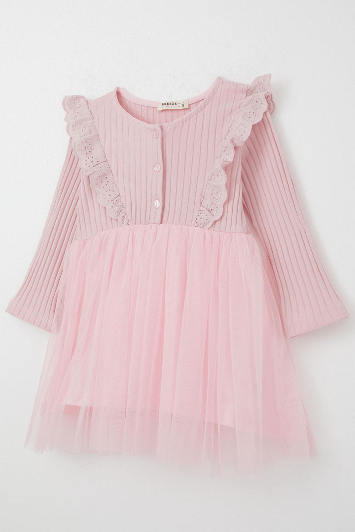 BRE Breeze Girl Child Long Sleeve Dress with Guipure Embroidery Buttoned 3-8 Years, Pink - Sankt Augustin