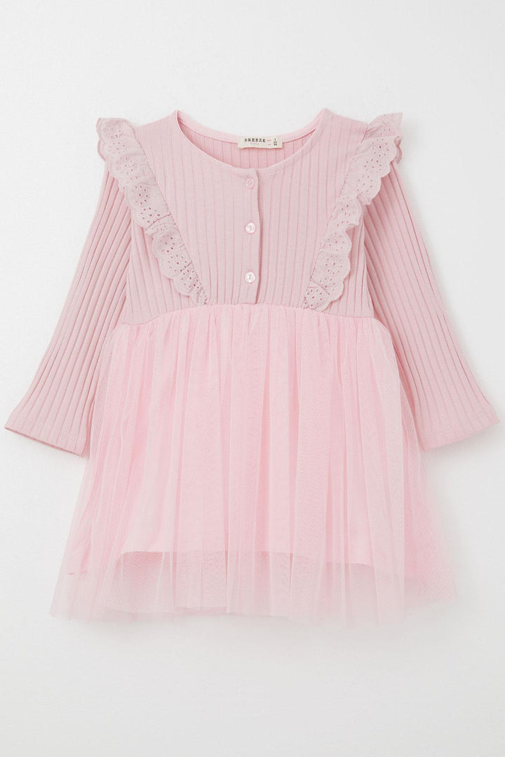 BRE Breeze Girl Child Long Sleeve Dress with Guipure Embroidery Buttoned 3-8 Years, Pink - Sankt Augustin
