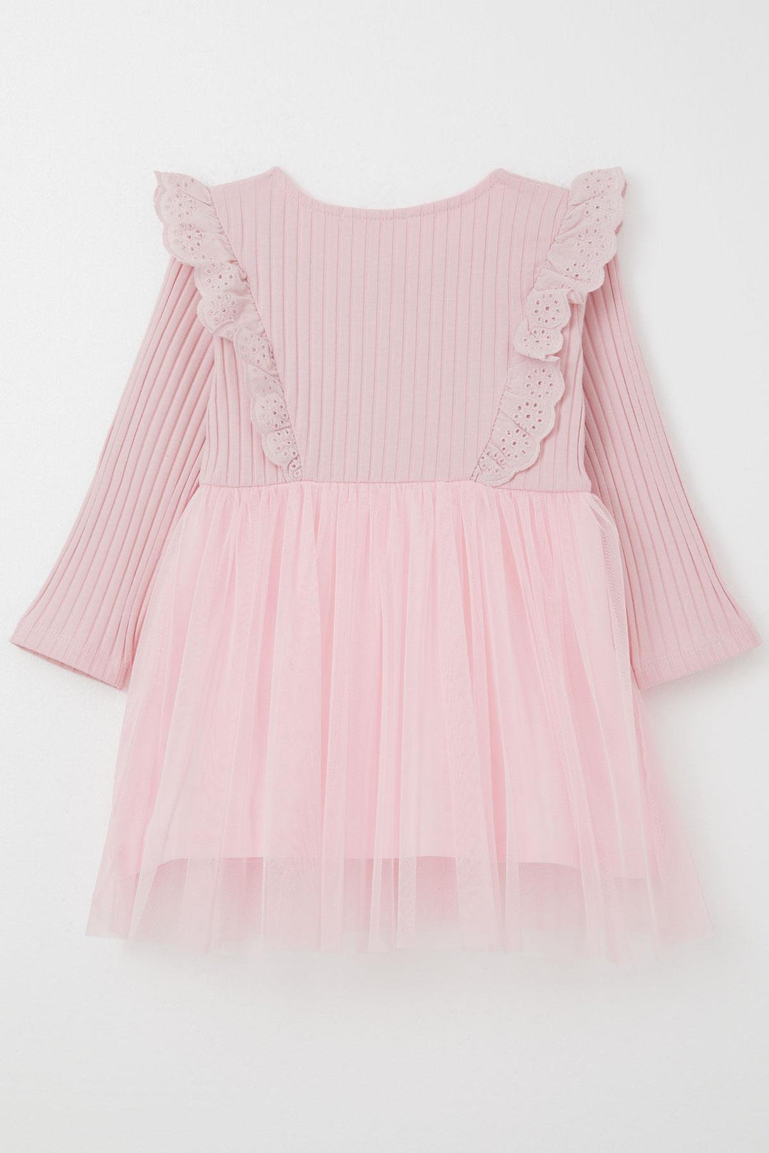 BRE Breeze Girl Child Long Sleeve Dress with Guipure Embroidery Buttoned 3-8 Years, Pink - Sankt Augustin