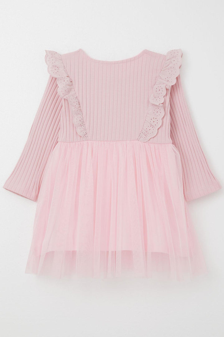 BRE Breeze Girl Child Long Sleeve Dress with Guipure Embroidery Buttoned 3-8 Years, Pink - Sankt Augustin