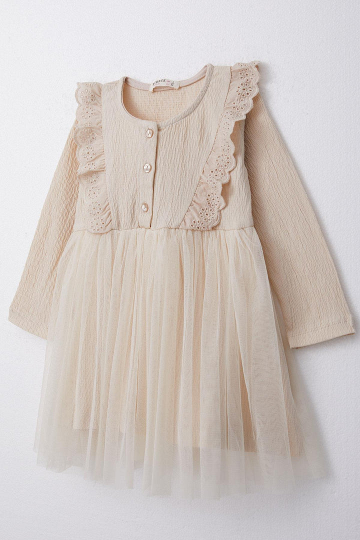 BRE Breeze Girl Child Long Sleeve Dress with Lace Buttoned 1.5-5 Years, Beige - Trois-Rivières