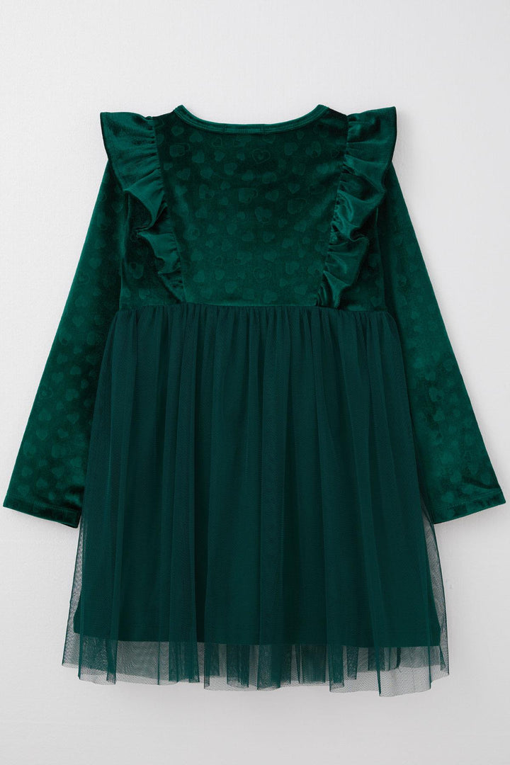 BRE Breeze Girl Child Long Sleeve Dress with Heart Pattern Bow Ruffled 4-8 Years, Dark Green - Weimar