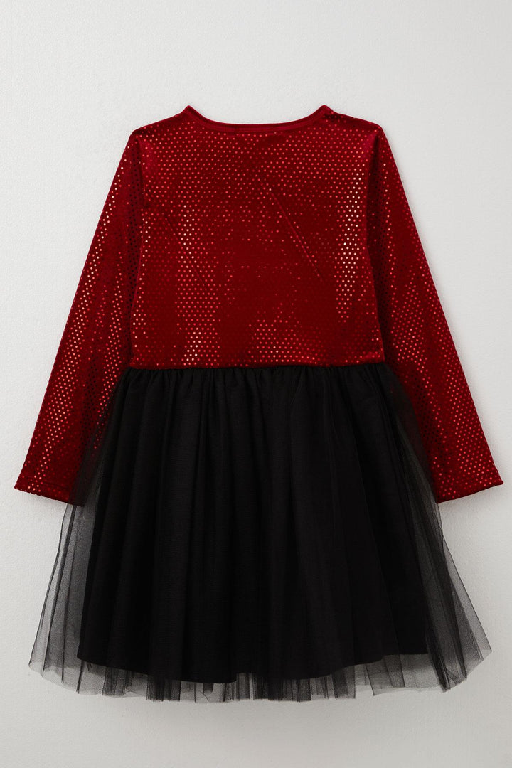 BRE Breeze Girl Child Long Sleeve Dress Velvet Sequined 50 Years, Red - Amarante