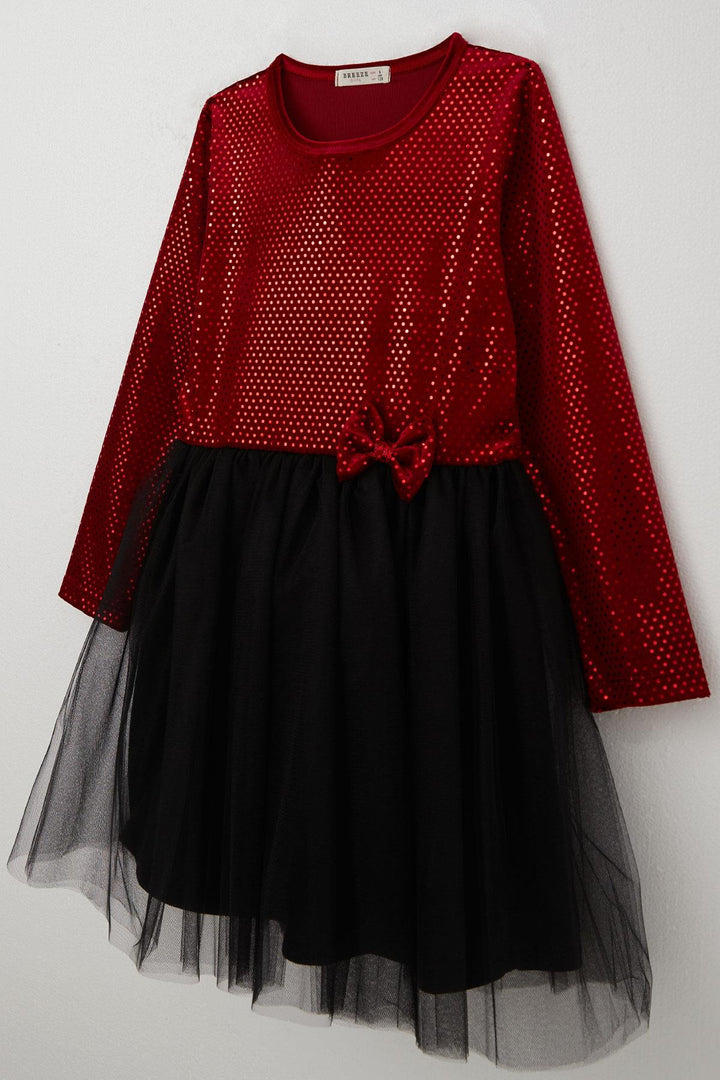 BRE Breeze Girl Child Long Sleeve Dress Velvet Sequined 50 Years, Red - Amarante
